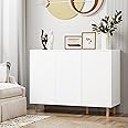 FirFurd White Sideboard Storage Cabinet Sideboard for Living Room Kitchen Cupboard with 3 Doors, Adjustable Shelves Buffet 107x40x80cm
