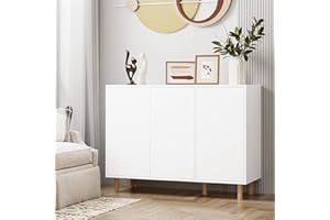 FirFurd White Sideboard Storage Cabinet Sideboard for Living Room Kitchen Cupboard with 3 Doors, Adjustable Shelves Buffet 107x40x80cm
