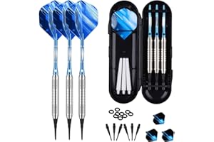 sanfeng Dardos Punta Plastico para Diana Electrónica, Dardos Diana Electronica de Profesionales 18 Gramos con 50 Puntas y 50 O Ring, Ejes de Aluminio Morado/Azul/Negro