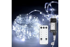 Jopassy 20M LED Tube Lumière lumineux, LED Tubes lumineux Extérieur et Intérieure,Étanche IP65 Ruban LED lumineux avec Télécommande,220 V éclairage Pour Fête de Noël, Les Jardins - Blanc Froid