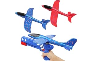 DINGDONGJI ND Pack of 2 Aeroplane Toys, Polystyrene Aeroplane Model with Catapult, Glider Children, Children's Foam Aeroplane Outdoor Garden Interactive Games Children's Birthday Gifts for Boys Girls