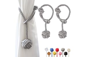OCIOLI 2 alzapaños de Cortina con Gran Bola Tejida para Exteriores, alzapaños de algodón Tejido a Mano, alzapaños Decorativos para Cortinas (Gris, 2)