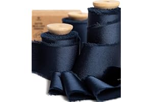 Vitalizart Ruban de Satin Soyeux Bleu Marine 3,8 cm x 13,7 m, Rubans Effilochés en Tissu à Franges Faits à la Main pour l'Emballage de Cadeaux, les Décorations Festives, les Bouquets de Mariées
