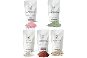 YOGI’S GIFT – CELEBRATING HEALTH Paquete de 5 arcillas para hacer mascarillas y jabones | Arcillas de rosa, verde francés, caolín, rojo marroquí y bentonita | 8 oz cada uno | El mejor paquete variado para proyectos de bricolaje