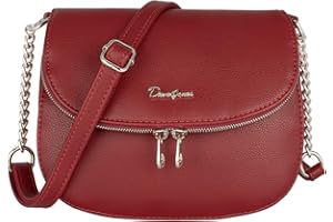 David Jones - Pequeño Bolso Bandolera Cadena Mujer - Bolsos de Hombro Mensajero Piel Cuero PU - Bolso Cruzado Cremallera Compartimentos - Messenger Crossbody Bag - Clutch Noche Embrague - Rojo Burdeos