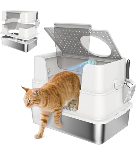 Bandeja De Arena Para Gatos YITAHOME XXL - Acero Inoxidable Con Tapa Y Cuchara
