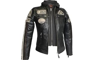 KEROZEN LH3 Blouson Cuir Femme Moto avec Protections d'Armure - Patchs Biker Taille - Manteau Décontracté Moto
