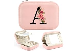 TARKLANDA Iniziale Portagioie Donne Portagioie da Viaggio con Lettera Piccoli Scatola Portaoggetti con Specchio Organizzatore di Gioielli, Regalo per Ragazza Donna, Regalo di Compleanno Anniversario Natale (A)