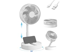 KASYDoFF Desk Fan, USB Rechargeable 5400mAh-20CM Oscillation Portable Table Fan with 4 Speed Settings, Foldable Battery Mini Cooling Fans for Bedroom, Home and Outdoor