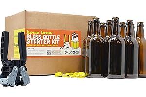 BOTTLE TOPPED Home Brew Amber Glass Bottle Starter Kit – 10 x Bottles, 20 x Caps, 1 x Capping Machine – Beer, Cider, Kombucha – Suitable for Bottling 5 litres / 1 gallon / 9 pints
