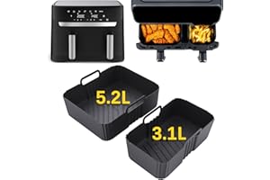 TUUYEE Silicone Liners for Tefal Easy Fry 5.2L/3.1L, Tower T17099 5.2L/3.3L, Lakeland 5L/3L, Salter Ek5729 5.5L/3.5L, NEETA 5.5L/3.5L, Air Fryer Accessories for Large & Small 2 Drawer Air Fryer(Black)
