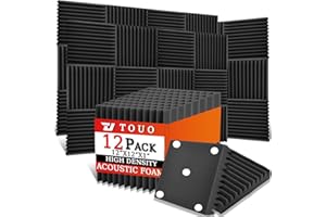 TOUO Akustikplatten, schalldichte Schaumstoffplatten für die Wand, 30,5 x 30,5 x 2,5 cm, schwer entflammbarer Keil-Akustikschaum, hochdichter schallabsorbierender Schaumstoff für Heimstudio, Schwarz