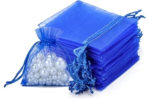 jijAcraft 100pcs Sacs Organza 7x9cm, Petit Sachets Pochettes en Organza Sac à Bijoux avec Cordon de Serrage, pour Cadeau de Marriage Noël Bonbons (Bleu royal)