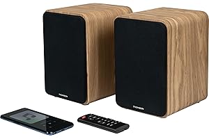 THOMSON Cosy Enceintes Bibliothèque 100W Stéréo, Bluetooth 5, Télécommande pour Smartphone, TV, PC et Vinyle, Finition Bois - WS602DUO