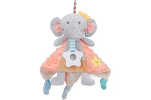 PomeloBaby Baby Comforters Blanket Stuffed Toy Soft Comforter with Teether Silicone, Newborn Gifts for Baby Girl Boy, Kids, and Toddlers (Elephant)