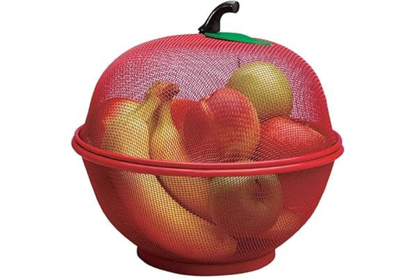 BOTEX Apple Shape Net Fruits & Vegetables Basket for Kitchen, Fruit Basket with Net Cover, Fruit and Vegetable Stand Basket red