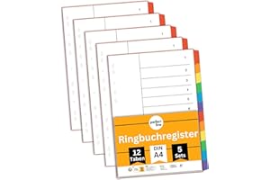 perfect line Divisori raccoglitori ad anelli DIN-A4, 12 pezzi, set da 5, cartoncino, separatori raccoglitore ad anelli A4 MADE IN GERMANY