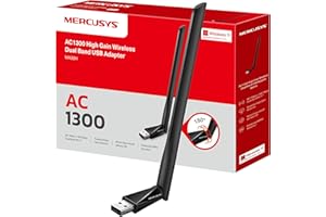 Mercusys MA30H - AC1300 Adaptador Wi-Fi Dual Band 5GHz/2.4GHz con Antena, para PC Desktop Laptop Tablet, Soporta Windows Compatible Windows 11/10