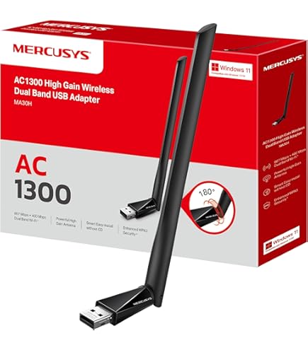 Adaptateur WiFi USB Double Bande AC650 Mercusys MU6H - Antenne 5dBi, Compatible Windows 11/10/8/7