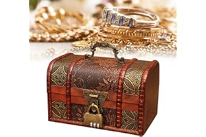 FENYW Holz Aufbewahrung Schatzkiste, Vintage Holz Schatztruhe, Schatztruhe mit Schloss, Schatztruhe aus Holz, Holztruhe Schatzkiste für Aufbewahren und Dekorieren Geschenke - 18 x 11 x 10cm