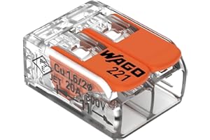 WAGO Zaciski łączące 221-412 | 2-biegunowe, do 4 mm², kompaktowe złącze kablowe z dźwignią do wszystkich rodzajów przewodów na całym świecie, potwierdzone bezpieczeństwo zastosowania, 16 sztuk