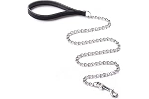 CtopoGo Correa de Cadena Lisa Resistente con Mango de Cuero de PU Cadena de Metal antimordida para Perros Cuerda de tracción para Mascotas para Cachorros Perros pequeños, medianos y Grandes (120 mm)