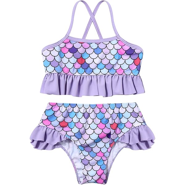 Costume Da Bagno Bambina Tankini Unicorno - Top Con Arricciature E Slip A Due Pezzi