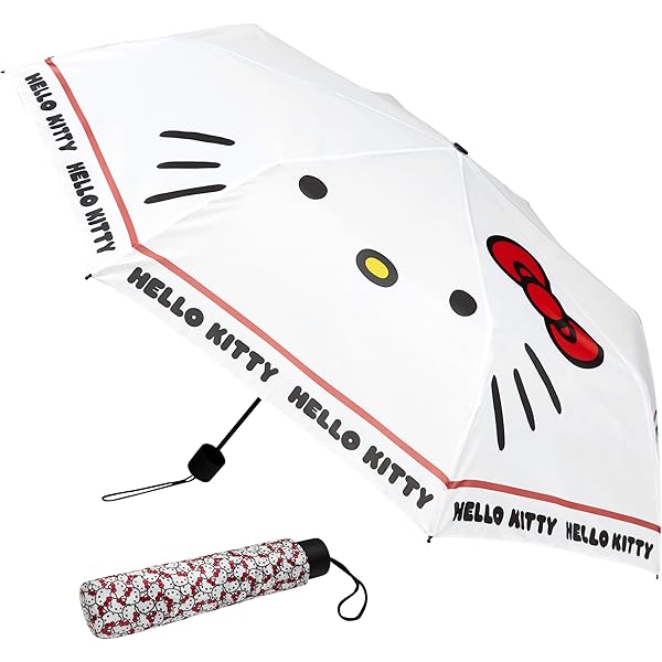 Parapluie Enfant Hello Kitty, Pliable, Rose, Cœurs, état Correct Avec Défauts