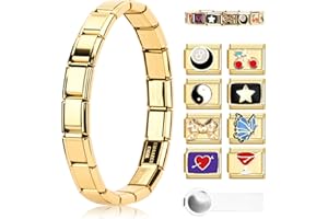 Ouxayapl Włoska bransoletka charm, złota, włoska bransoletka charms, zestaw DIY, zdejmowane moduły do bransoletek 9 mm, włoska bransoletka charm, złota zawieszka z narzędziem do otwierania
