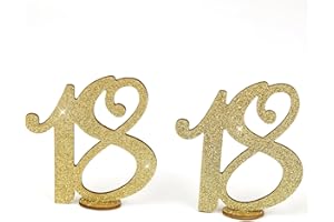 ‎OBLIQUE UNIQUE Oblique Unique Holz Zahl 18 mit Ständer Set Glitzer Holzdeko Tischdeko zur Verzierung Dekoration für Geburtstag Party zum Basteln