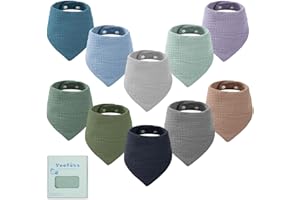 Yoofoss 10 Pcs Bavoirs pour Bébé 100% Coton Bavoirs Triangle Bandana Serviette de Salive Avec Boutons pour Fille Garçon Enfant Bébé 0 à 3 Ans