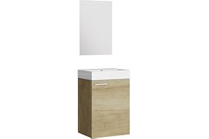 Baikal Conjunto De Mueble De Baño 45cm. Incluye Mueble con Lavabo. Melamina 16mm. Mueble MONTADO. Lavabo Encastrado. con Espejo 1 Puerta Tirador Horizontal Nature
