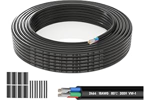 SCHDRA Cavo Elettrico 4 Conduttori 18 AWG/0,75mm² Rame Ossigeno-Free - 15 Metri UL2464 per Strisce Luminose LED, Lampade da Tavolo, Progetti Fai da Te con Isolamento PVC