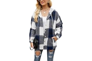 HVEPUO Damska kurtka koszulowa w kratkę, z długim rękawem, koszula, płaszcz, flanelowa kurtka