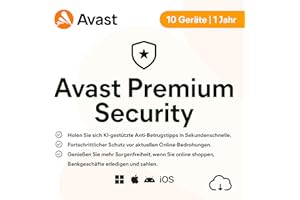 Avast Premium Security - Anti-Virus Protection for Windows, MacOS, iOS and Android | 10 Devices | 1 Year | PC/Mac | Activation Code by Email