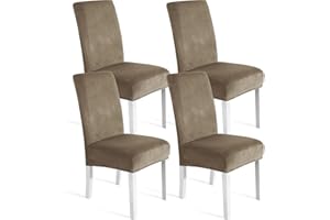 Ystyle Housse de Chaise Velours 4 Pièces, Housse de Chaise Salle à Manger Élastique, Universel Couvre Chaise Extensible, Protection Chaise Lavable, pour Restaurant Cuisine Banquet, Camel