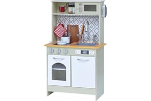 Teamson Kids Little Chef Boston Modern Farmhouse - Juego de Cocina de Madera con Funciones interactivas y 9 Accesorios de Cocina de Juego, Verde Claro/Blanco TD-12679D