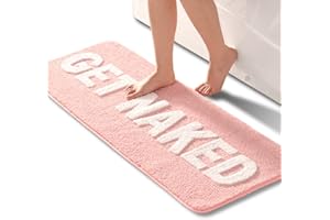 QJHOMO Get Naked Bath Mat Pink and White Bathroom Mats 45 x 120 cm, Non Slip Bath Mats for Bathroom, Colourful Letters Soft Microfiber Bathroom mat, Machine Washable Rug
