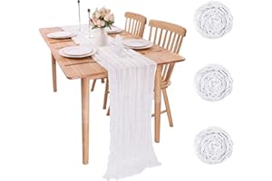 KESFEY 3Packs White Cheesecloth Table Runner 13ft, Boho Gauze Cheese Cloth Table Runner Rustic Sheer Runner 35x157in for Wedding Bridal Baby Shower Birthday Party Cake Table Decorations