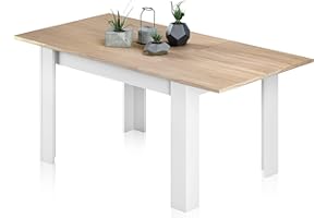 HABITDESIGN Ausziehbarer Esstisch, Kanadische Eiche und Artikweiß, Maße 140 x 78 x 90 cm