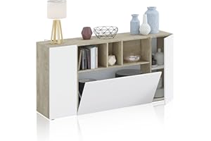 Habitdesign Aparador 3 Puertas, Bueffet para salón, Armario Auxiliar, Modelo Loira, Acabado en Roble Alaska y Blanco Artik, Medidas: 150 cm (Ancho) x 76 cm (Alto) x 41 cm (Fondo)