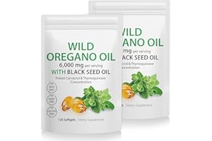 JCZQDRPC 2 Pack Königskerzenblatt-Extrakt für die Lunge, Oreganoöl 120 Softgels, Oregano Öl Kapseln, Bio Oregano Öl Wildes Oreganoöl 6000 mg mit 200 mg Schwarzkümmelöl