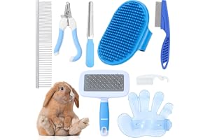 8 STK Små Djurs Grooming Kit Kaninborste Set med Hälsningsborste Massagehandske Nagelklipper Loppkam - Sidvänd för Kaniner Marsvin Hamster Kanin