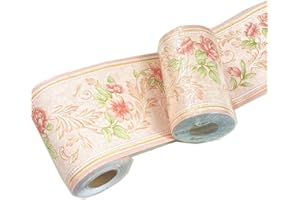 Mesoar Self Adhesive Floral Border Peel and Stick Wallpaper Border Decal, Bathroom Border Tile Stickers Waterproof, Kitchen Wall Borders, Removable Embossed Ceiling Wall Tile Borders (Pink)