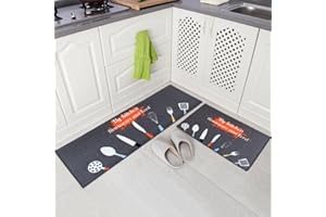 Carvapet 2 Piece Non-Slip Kitchen Mat Rubber Backing Doormat Kitchen Floor Mat Runner Rug Set(Multicolor)