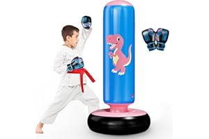 QPAU Sac de Boxe pour Enfants, Sac Boxe Gonflable Pied pour 3-8, Cadeaux pour GarçOns et Filles, Debout pour Enfants Set pour Pratique du Karaté, Taekwondo