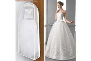 AIDBUCKS ADB Brautkleidhülle Kleidersack Schutzhülle Durchsichtig Weiß 60x180 cm für Brautkleider Abendkleider Anzüge Mäntel Atmungsaktiver Anti-Staub Hochzeitskleid Kleidersack