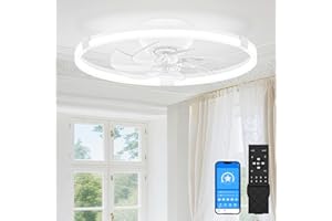 SUNKENET Ceiling Fans with Lights and Remote, 50cm LED Ceiling Fan Light, 3000K-6500K Dimmable Smart Fan Ceiling Light, 6 Wind Speeds & Reversible, White Modern Fan Light Ceiling for Bedroom