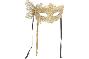 Kisangel Venetian Masquerade Mask with Stick, Handheld Party Mask for Women Masquerade Balls Cosplay Parties Carnivals