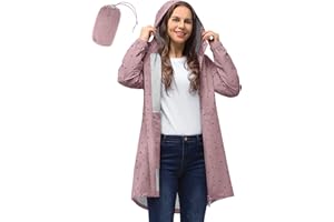 33,000ft Damen Dünne Wasserdichte Faltbar Regenmantel Regenjacke mit Kapuze, Leicht Atmungsaktive Travel Regenponcho, Lange Windbreaker Jacke für Frauen
